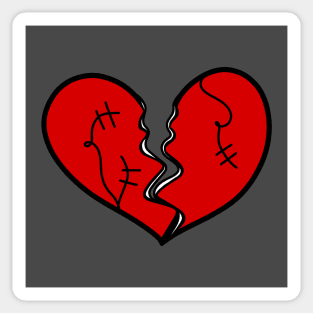 Broken Heart with Stitches Angsty Cartoon, made by EndlessEmporium Sticker